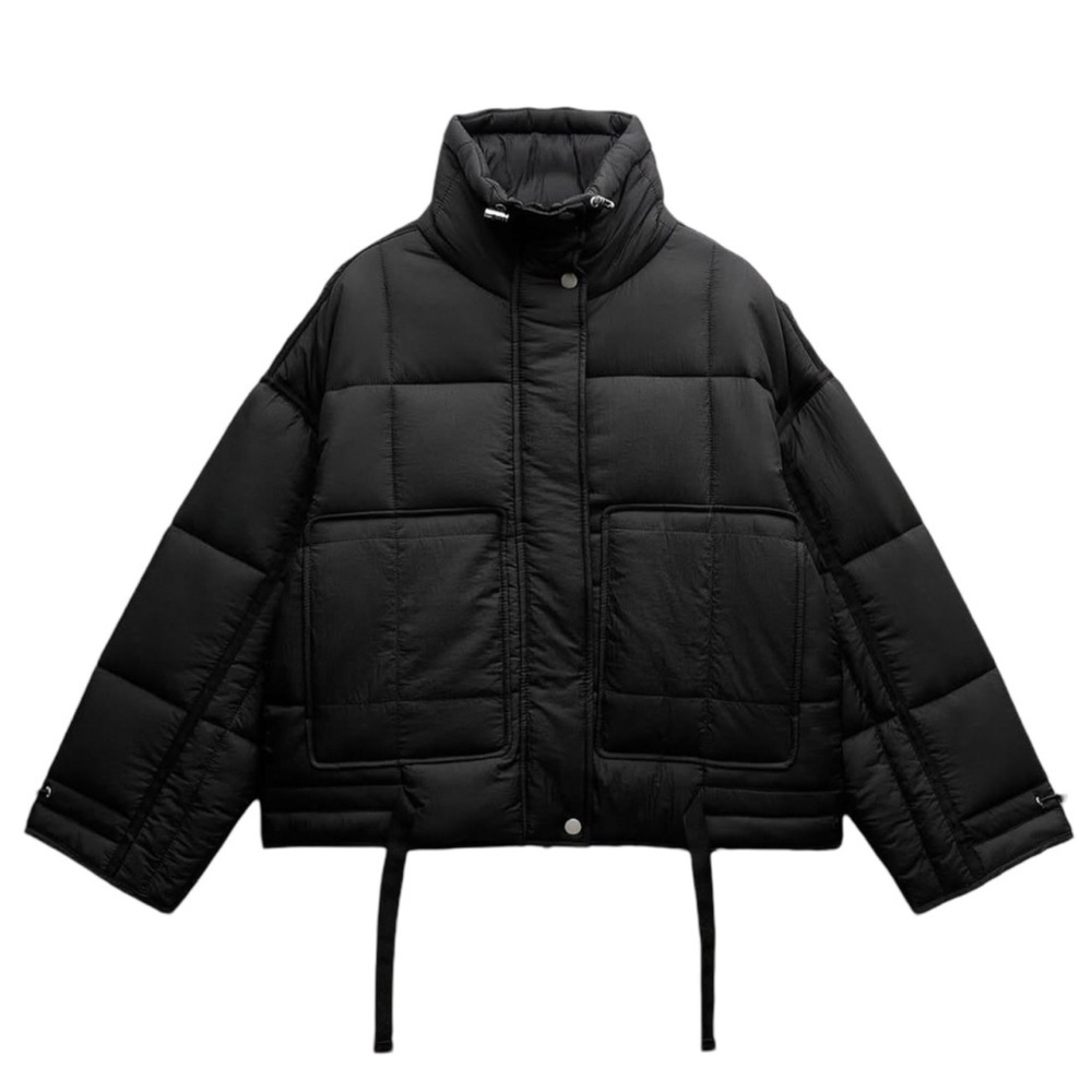 ZARA • Black Puffer Water Repellent Anorak ZW Collection Jacket Coat - Picture 1 of 12